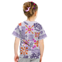 Hawaii Tapa Tribal Kid T Shirt With Hawaiian Quilt Pattern Violet - Wonder Print Shop