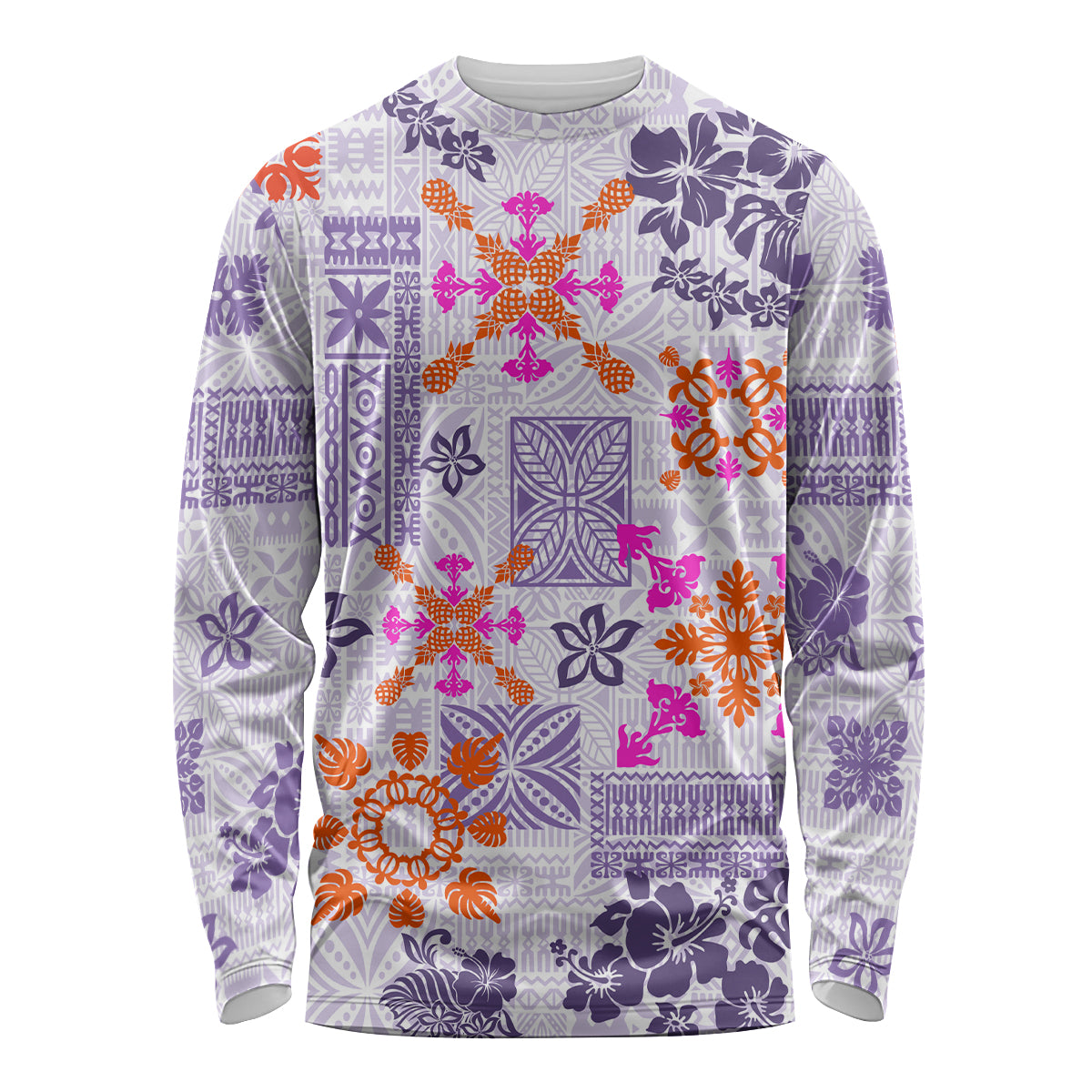 Hawaii Tapa Tribal Long Sleeve Shirt With Hawaiian Quilt Pattern Violet - Wonder Print Shop