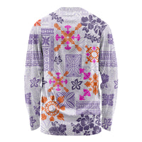 Hawaii Tapa Tribal Long Sleeve Shirt With Hawaiian Quilt Pattern Violet - Wonder Print Shop