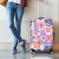 Hawaii Tapa Tribal Luggage Cover With Hawaiian Quilt Pattern Violet - Wonder Print Shop