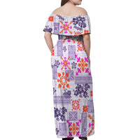 Hawaii Tapa Tribal Off Shoulder Maxi Dress With Hawaiian Quilt Pattern Violet - Wonder Print Shop