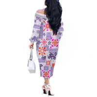 Hawaii Tapa Tribal Off The Shoulder Long Sleeve Dress With Hawaiian Quilt Pattern Violet - Wonder Print Shop