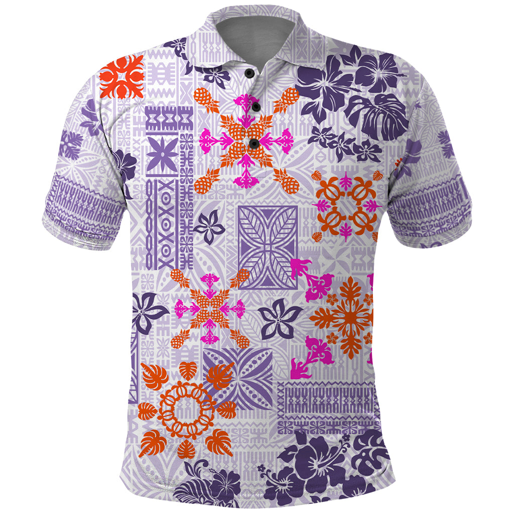 Hawaii Tapa Tribal Polo Shirt With Hawaiian Quilt Pattern Violet - Wonder Print Shop