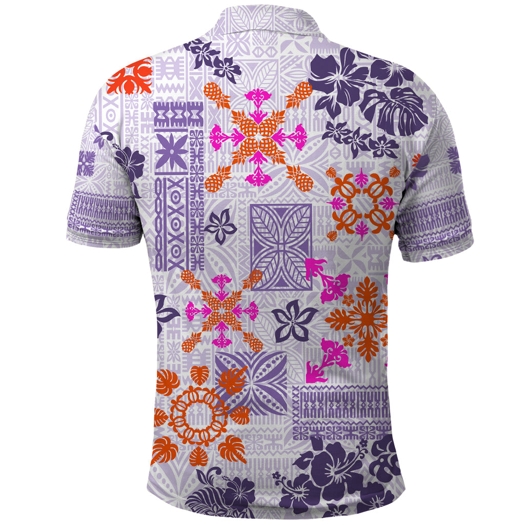 Hawaii Tapa Tribal Polo Shirt With Hawaiian Quilt Pattern Violet - Wonder Print Shop