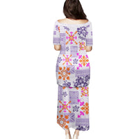 Hawaii Tapa Tribal Puletasi With Hawaiian Quilt Pattern Violet - Wonder Print Shop