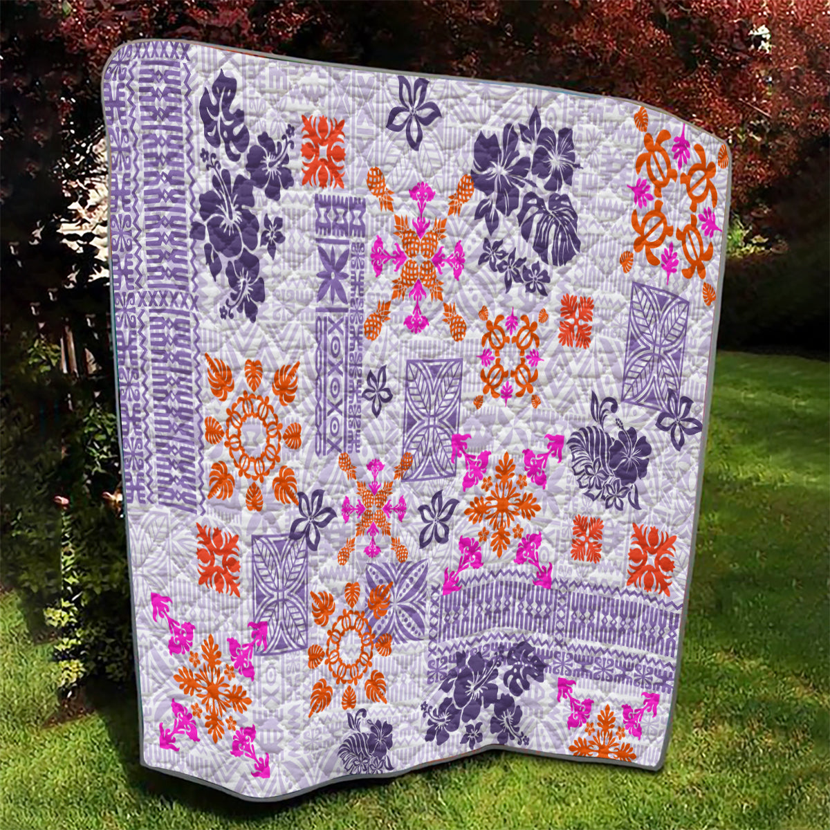 Hawaii Tapa Tribal Quilt With Hawaiian Quilt Pattern Violet - Wonder Print Shop