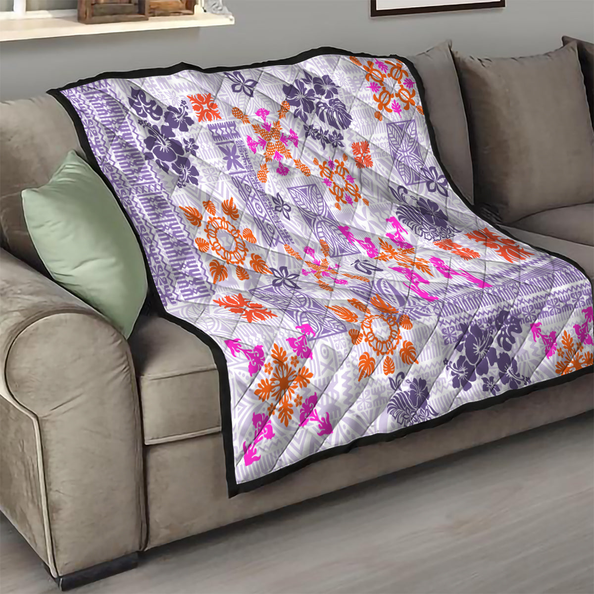Hawaii Tapa Tribal Quilt With Hawaiian Quilt Pattern Violet - Wonder Print Shop