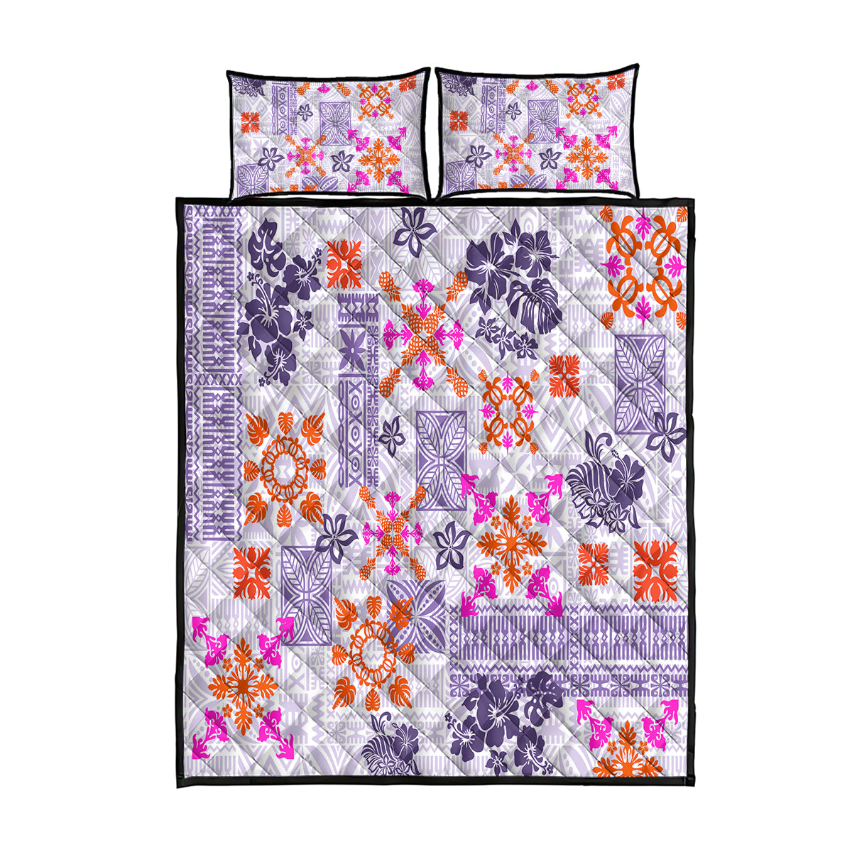 Hawaii Tapa Tribal Quilt Bed Set With Hawaiian Quilt Pattern Violet - Wonder Print Shop