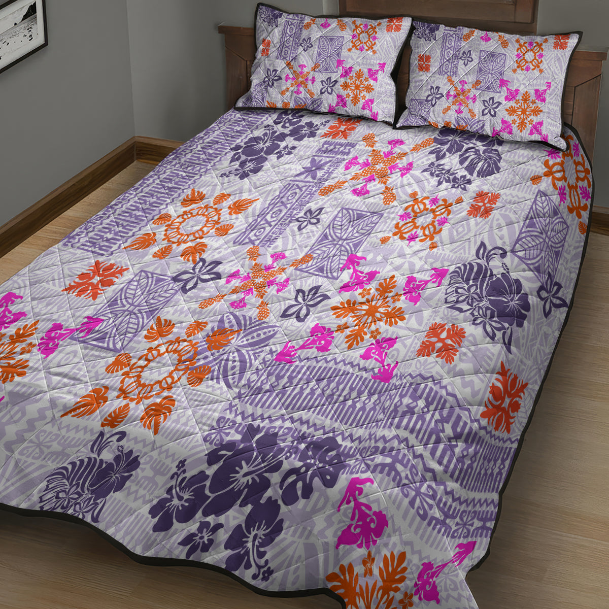 Hawaii Tapa Tribal Quilt Bed Set With Hawaiian Quilt Pattern Violet - Wonder Print Shop