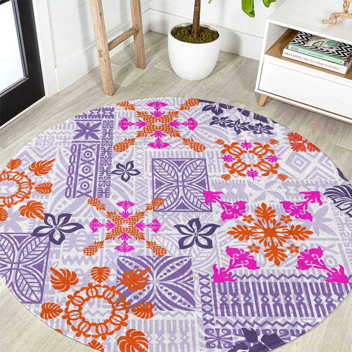 hawaii-tapa-tribal-round-carpet-with-hawaiian-quilt-pattern-violet