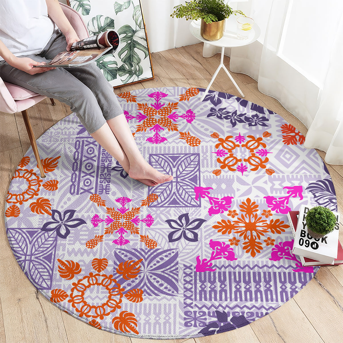 hawaii-tapa-tribal-round-carpet-with-hawaiian-quilt-pattern-violet
