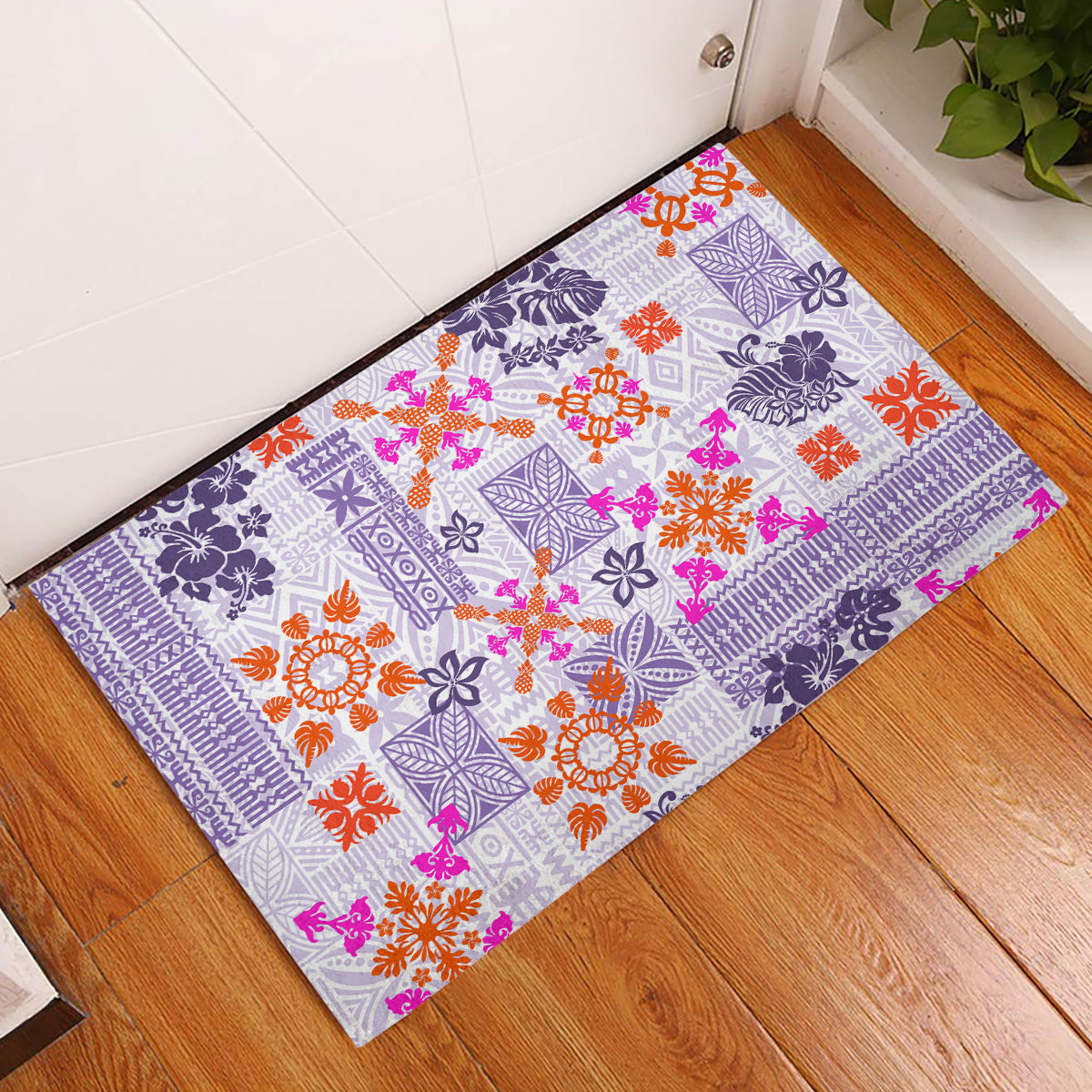 Hawaii Tapa Tribal Rubber Doormat With Hawaiian Quilt Pattern Violet - Wonder Print Shop