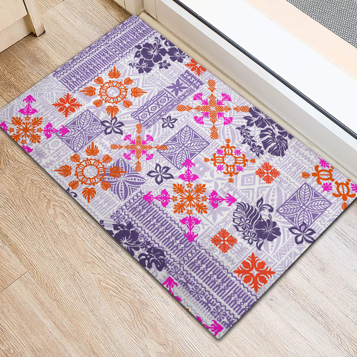 Hawaii Tapa Tribal Rubber Doormat With Hawaiian Quilt Pattern Violet - Wonder Print Shop