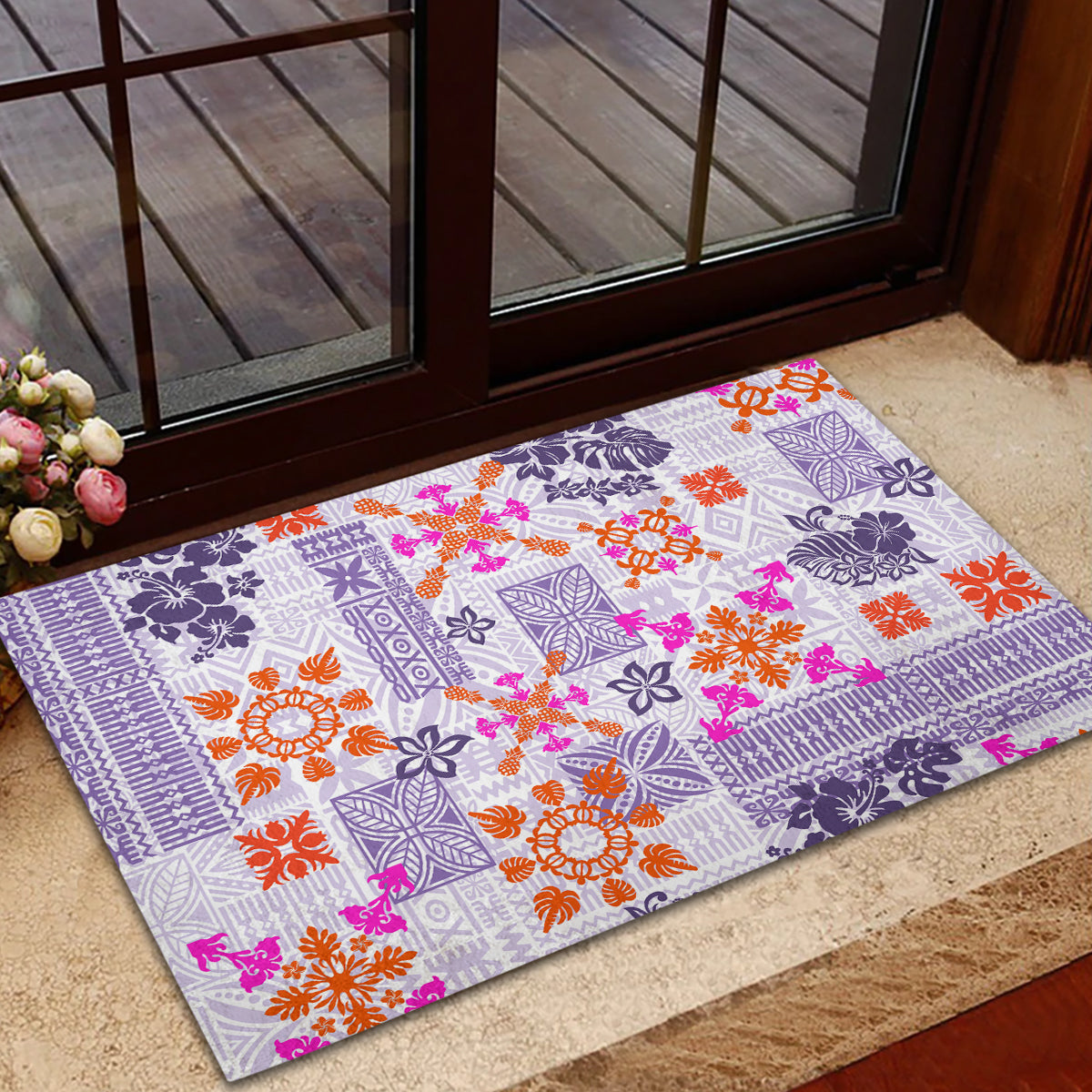 Hawaii Tapa Tribal Rubber Doormat With Hawaiian Quilt Pattern Violet - Wonder Print Shop
