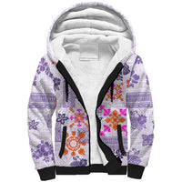 Hawaii Tapa Tribal Sherpa Hoodie With Hawaiian Quilt Pattern Violet - Wonder Print Shop
