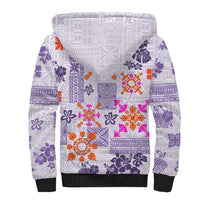 Hawaii Tapa Tribal Sherpa Hoodie With Hawaiian Quilt Pattern Violet - Wonder Print Shop
