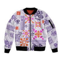 Hawaii Tapa Tribal Sleeve Zip Bomber Jacket With Hawaiian Quilt Pattern Violet - Wonder Print Shop