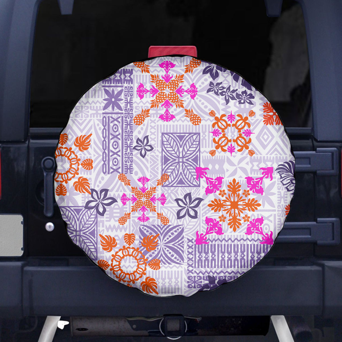 Hawaii Tapa Tribal Spare Tire Cover With Hawaiian Quilt Pattern Violet - Wonder Print Shop