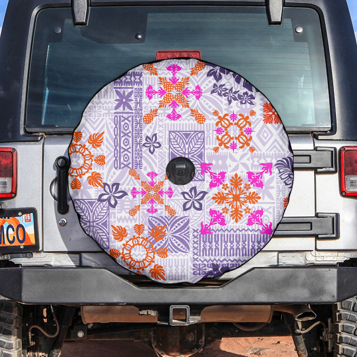 Hawaii Tapa Tribal Spare Tire Cover With Hawaiian Quilt Pattern Violet - Wonder Print Shop