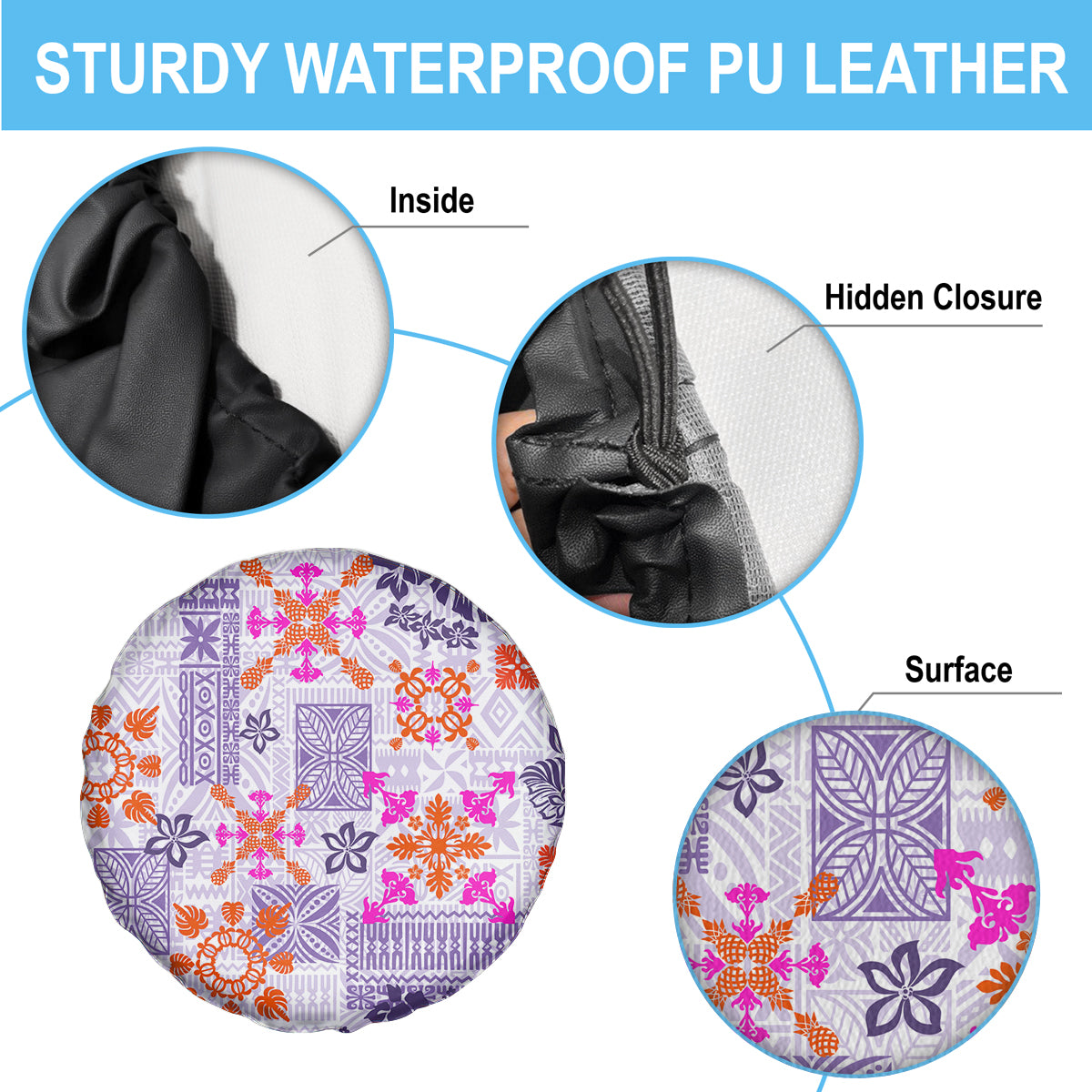 Hawaii Tapa Tribal Spare Tire Cover With Hawaiian Quilt Pattern Violet - Wonder Print Shop