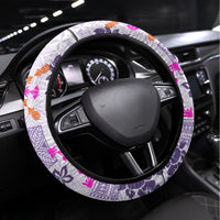 Hawaii Tapa Tribal Steering Wheel Cover With Hawaiian Quilt Pattern Violet - Wonder Print Shop