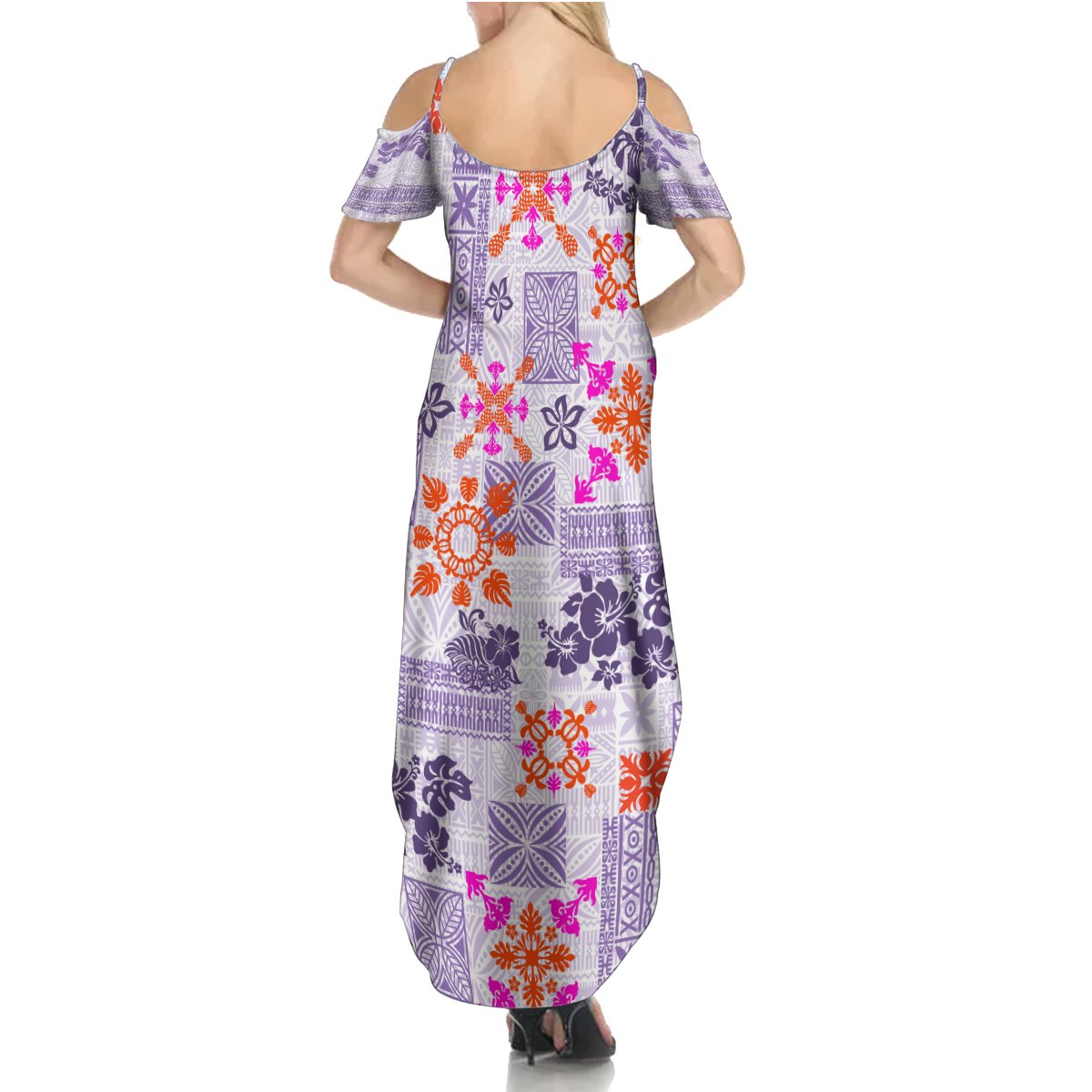 Hawaii Tapa Tribal Summer Maxi Dress With Hawaiian Quilt Pattern Violet - Wonder Print Shop