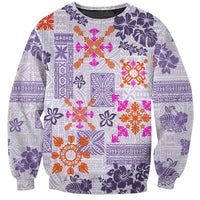 Hawaii Tapa Tribal Sweatshirt With Hawaiian Quilt Pattern Violet - Wonder Print Shop