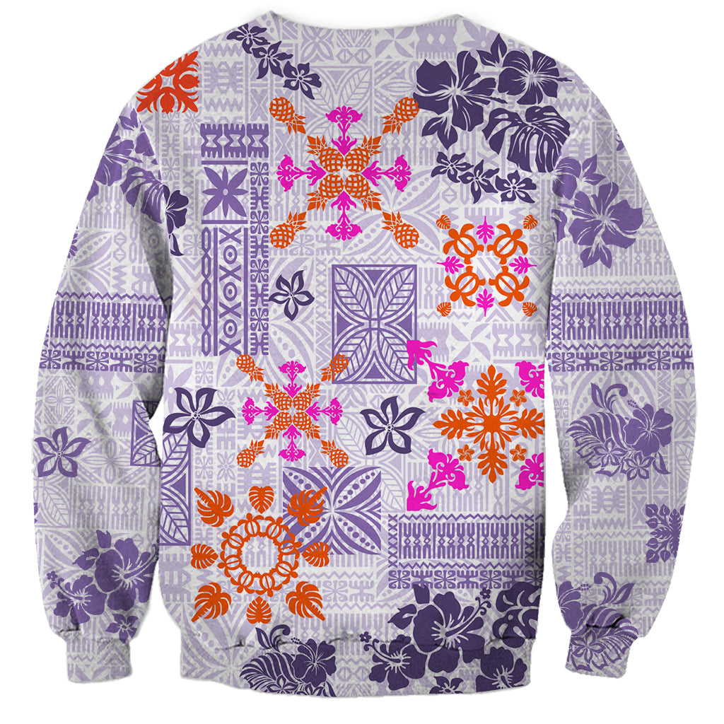 Hawaii Tapa Tribal Sweatshirt With Hawaiian Quilt Pattern Violet - Wonder Print Shop