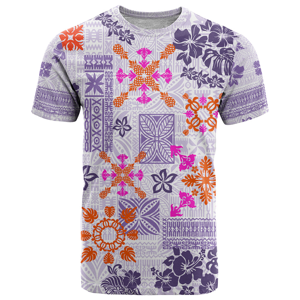 Hawaii Tapa Tribal T Shirt With Hawaiian Quilt Pattern Violet - Wonder Print Shop