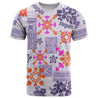 Hawaii Tapa Tribal T Shirt With Hawaiian Quilt Pattern Violet - Wonder Print Shop