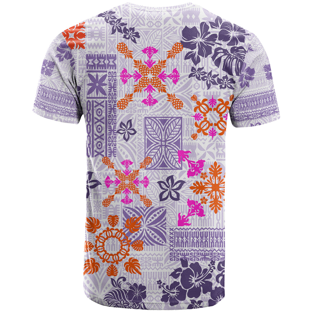 Hawaii Tapa Tribal T Shirt With Hawaiian Quilt Pattern Violet - Wonder Print Shop