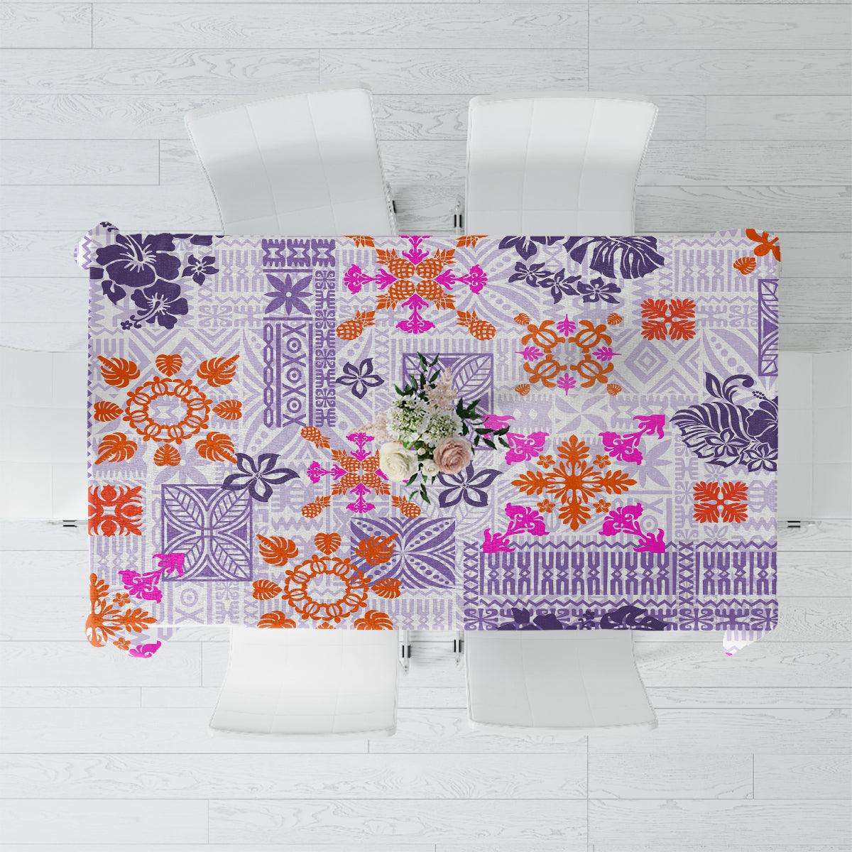 Hawaii Tapa Tribal Tablecloth With Hawaiian Quilt Pattern Violet - Wonder Print Shop