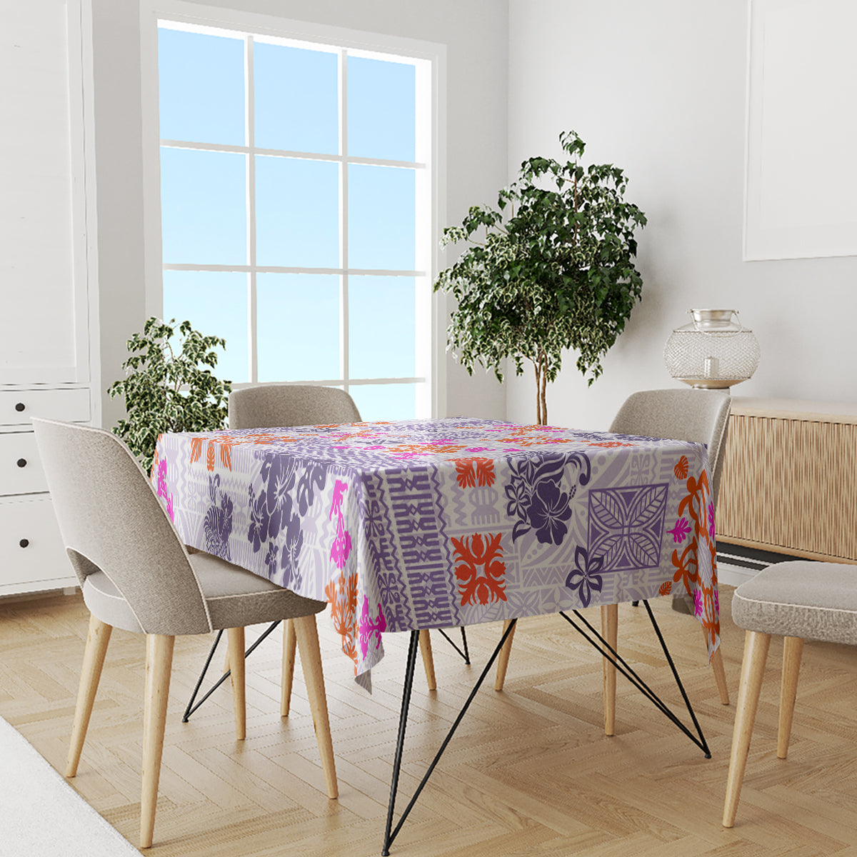 Hawaii Tapa Tribal Tablecloth With Hawaiian Quilt Pattern Violet - Wonder Print Shop