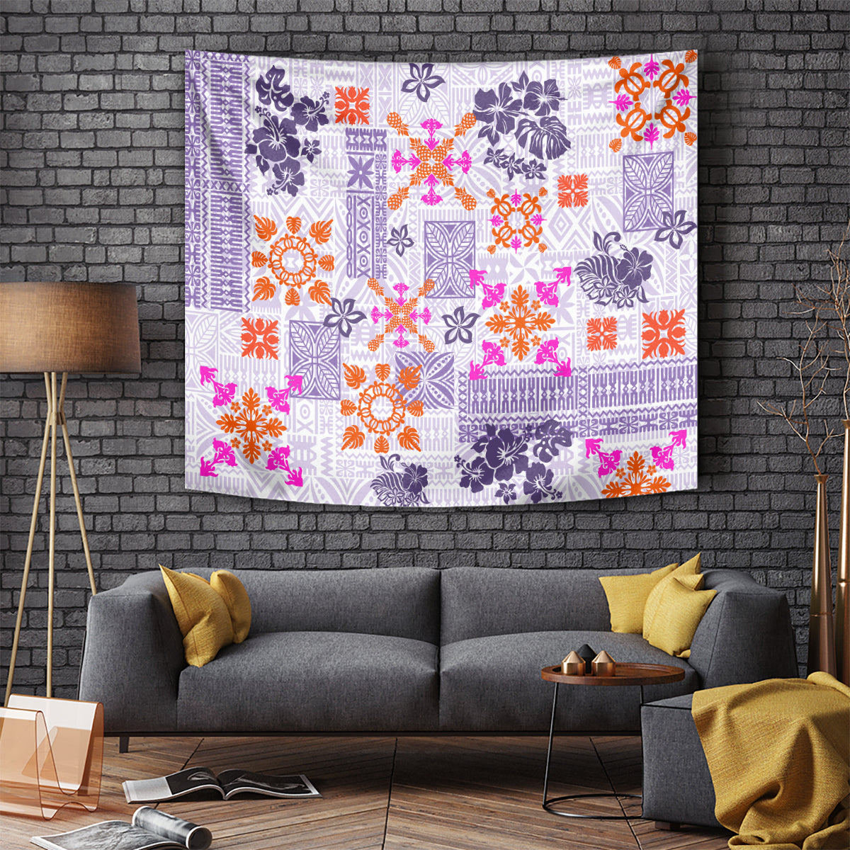 Hawaii Tapa Tribal Tapestry With Hawaiian Quilt Pattern Violet - Wonder Print Shop