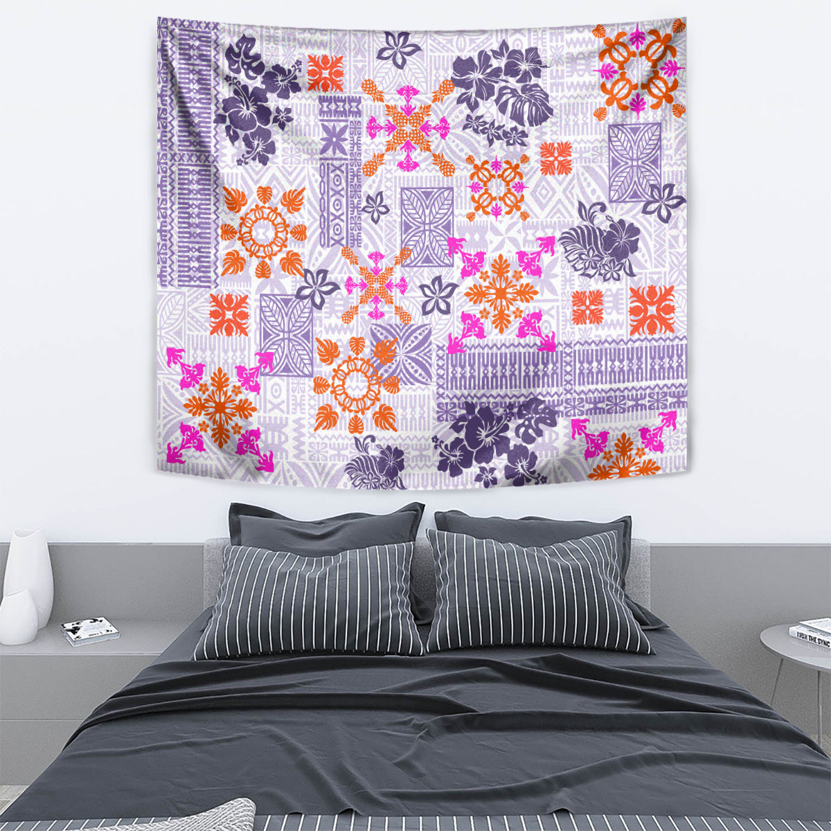 Hawaii Tapa Tribal Tapestry With Hawaiian Quilt Pattern Violet - Wonder Print Shop