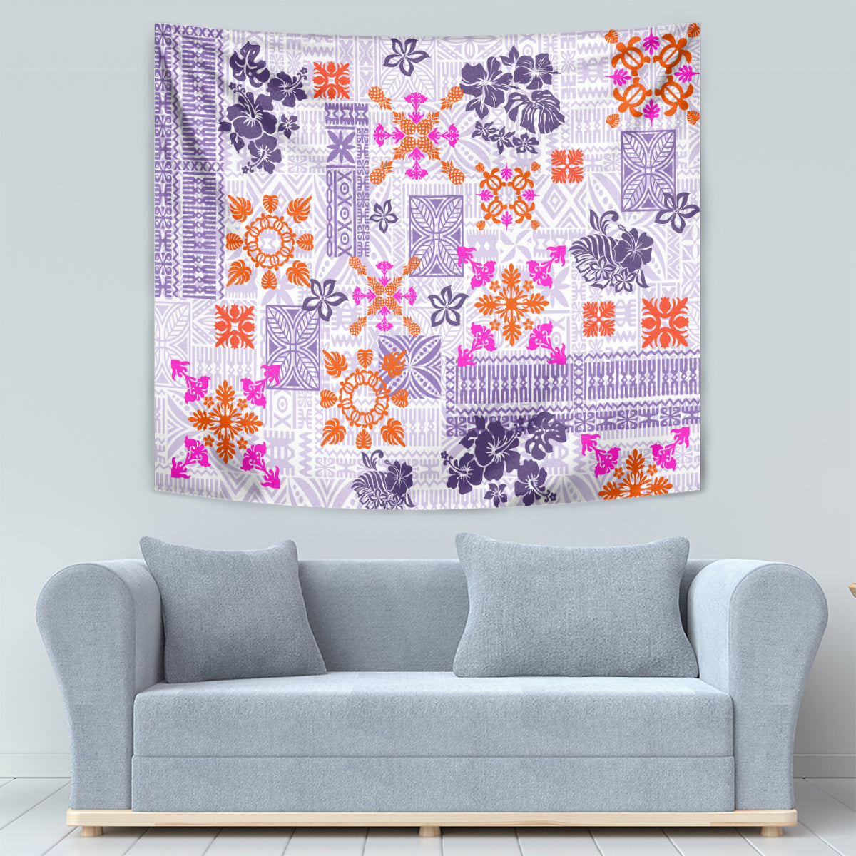 Hawaii Tapa Tribal Tapestry With Hawaiian Quilt Pattern Violet - Wonder Print Shop