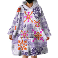 Hawaii Tapa Tribal Wearable Blanket Hoodie With Hawaiian Quilt Pattern Violet - Wonder Print Shop
