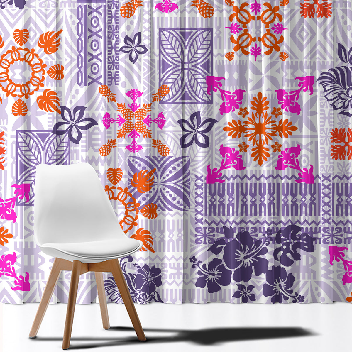Hawaii Tapa Tribal Window Curtain With Hawaiian Quilt Pattern Violet - Wonder Print Shop