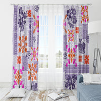 Hawaii Tapa Tribal Window Curtain With Hawaiian Quilt Pattern Violet - Wonder Print Shop