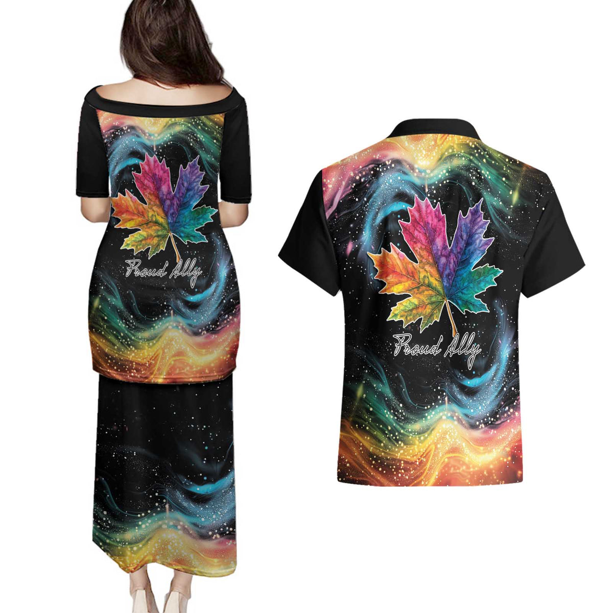 Rainbow Maple Leaf Couples Matching Puletasi and Hawaiian Shirt Canada Pride Show Your Colors LT9 - Wonder Print Shop