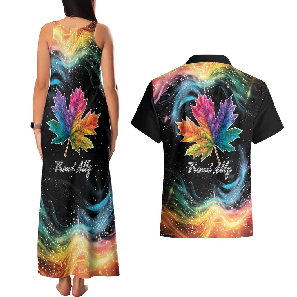 Rainbow Maple Leaf Couples Matching Tank Maxi Dress and Hawaiian Shirt Canada Pride Show Your Colors LT9 - Wonder Print Shop