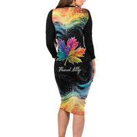 Rainbow Maple Leaf Family Matching Long Sleeve Bodycon Dress and Hawaiian Shirt Canada Pride Show Your Colors LT9 - Wonder Print Shop