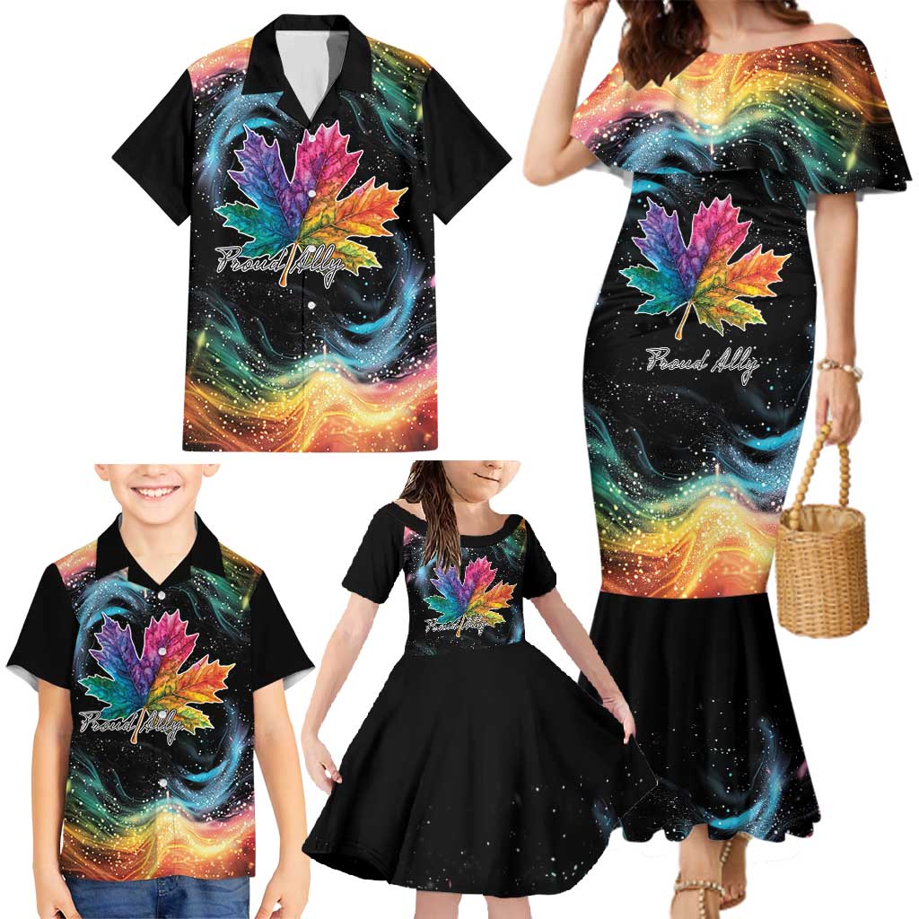 Rainbow Maple Leaf Family Matching Mermaid Dress and Hawaiian Shirt Canada Pride Show Your Colors LT9 - Wonder Print Shop