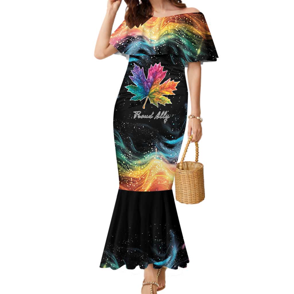 Rainbow Maple Leaf Family Matching Mermaid Dress and Hawaiian Shirt Canada Pride Show Your Colors LT9 - Wonder Print Shop