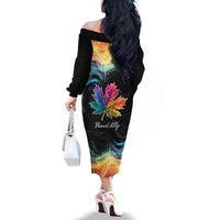 Rainbow Maple Leaf Family Matching Off The Shoulder Long Sleeve Dress and Hawaiian Shirt Canada Pride Show Your Colors - Wonder Print Shop