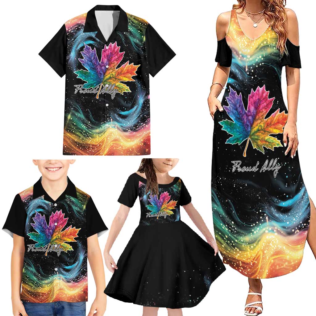 Rainbow Maple Leaf Family Matching Summer Maxi Dress and Hawaiian Shirt Canada Pride Show Your Colors - Wonder Print Shop