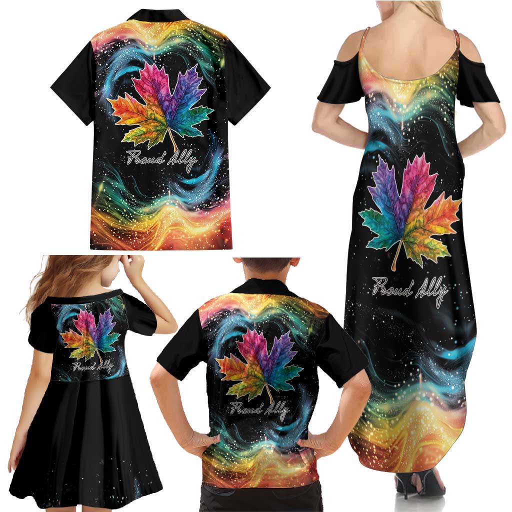 Rainbow Maple Leaf Family Matching Summer Maxi Dress and Hawaiian Shirt Canada Pride Show Your Colors - Wonder Print Shop