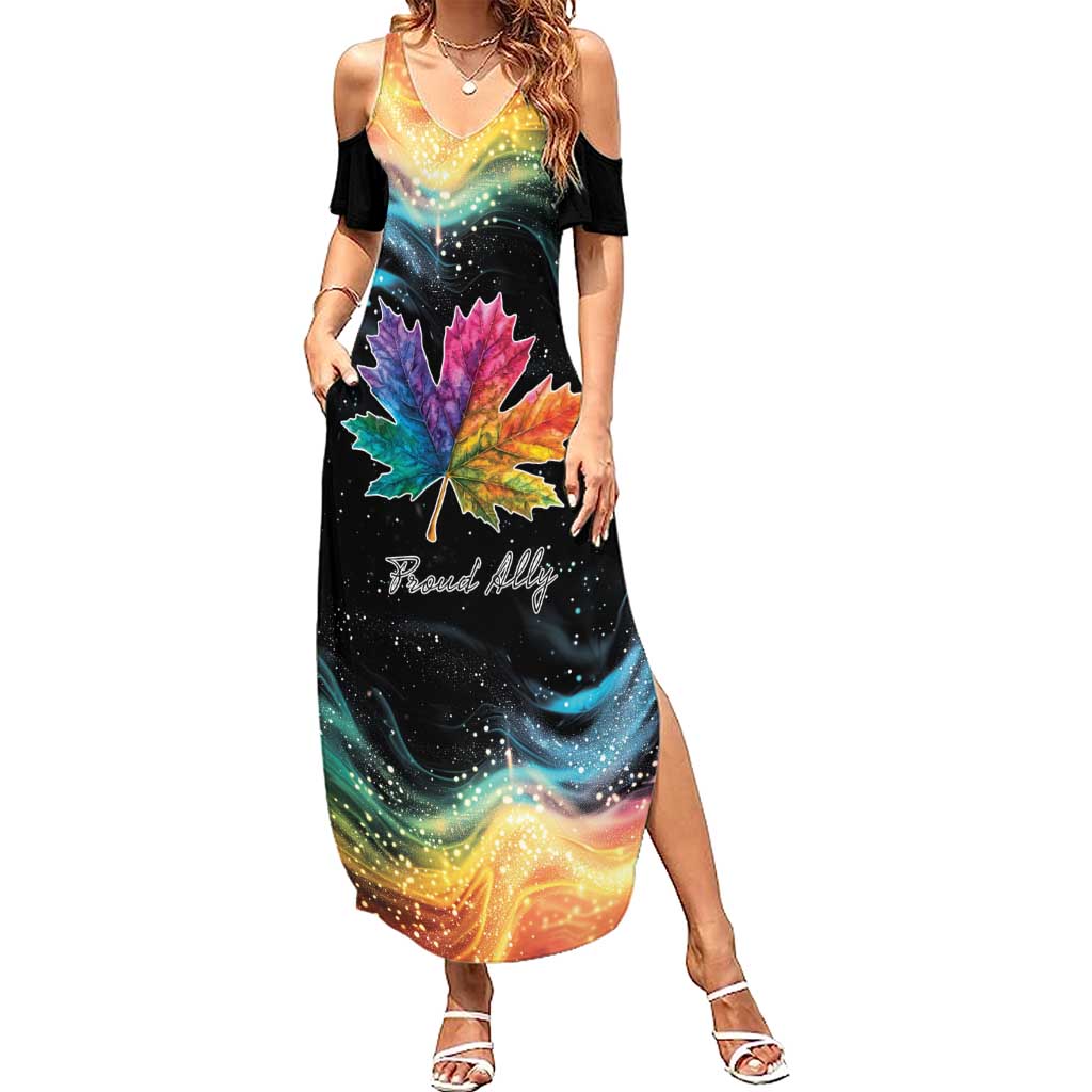 Rainbow Maple Leaf Family Matching Summer Maxi Dress and Hawaiian Shirt Canada Pride Show Your Colors - Wonder Print Shop