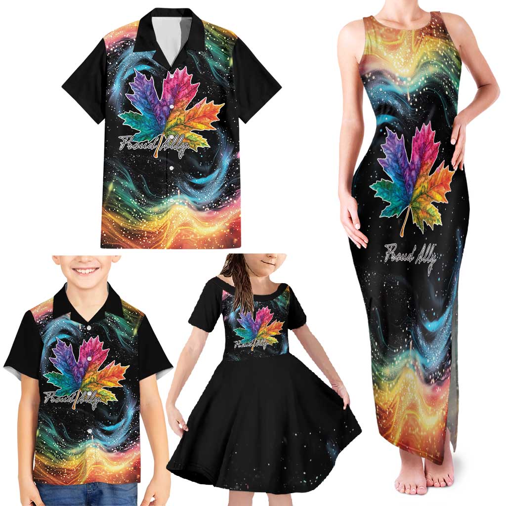 Rainbow Maple Leaf Family Matching Tank Maxi Dress and Hawaiian Shirt Canada Pride Show Your Colors - Wonder Print Shop
