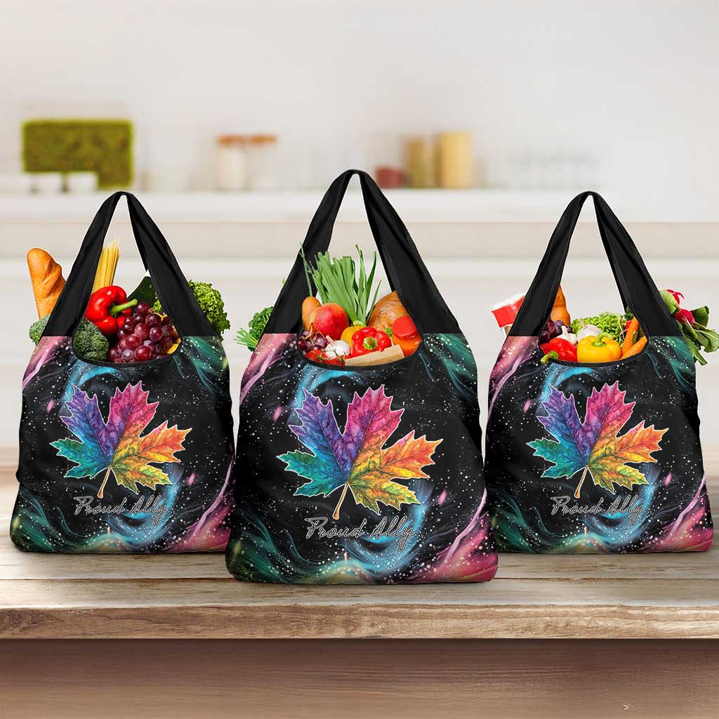 Rainbow Maple Leaf Grocery Bag Canada Pride Show Your Colors